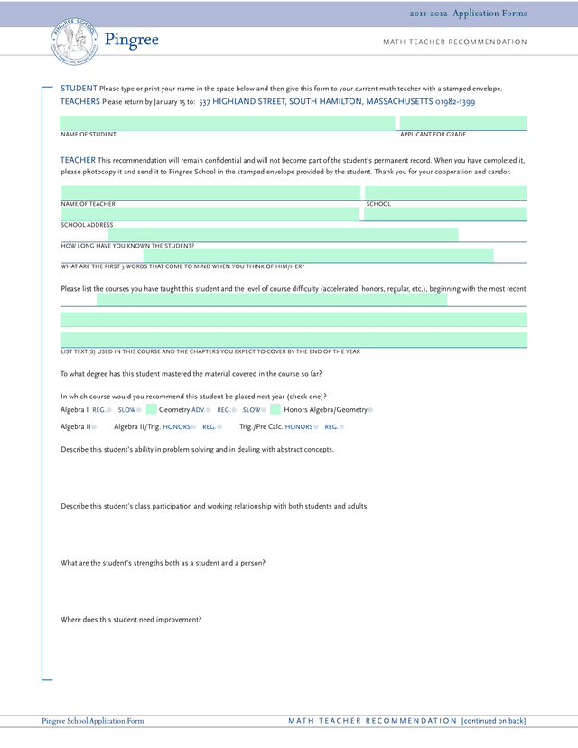 2011 2012 Math Teacher Recommendation screenshot