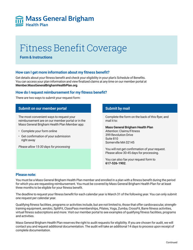 Fitness Benefit Coverage Form  Instructions screenshot