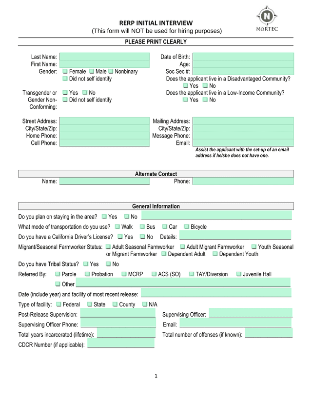 RERP Initial Interview screenshot