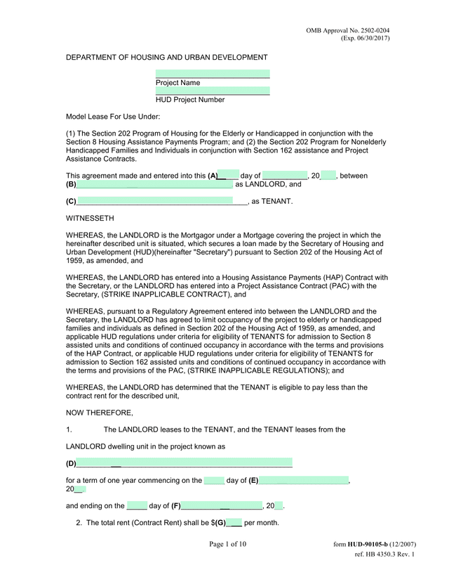 Model Lease For HUD Section 202 Program screenshot