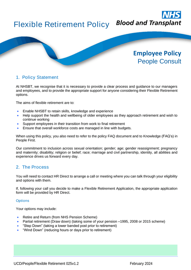 Flexible Retirement Policy screenshot