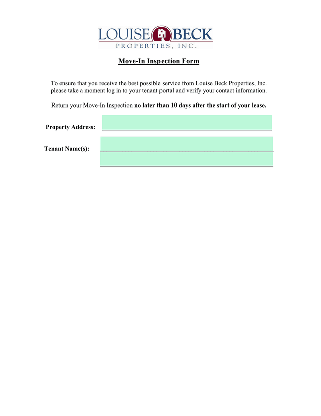 Move In Inspection Form screenshot