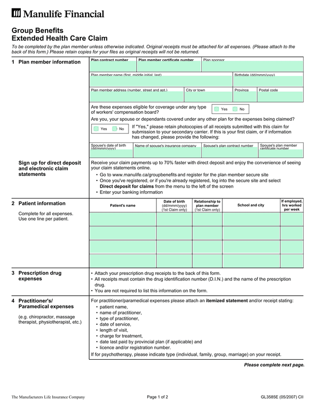 Extended Health Care Claim screenshot