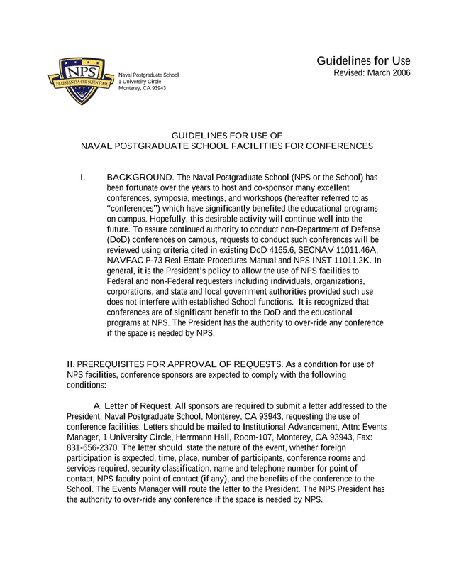 Guidelines For Use Of Naval Postgraduate School Facilities For Conferences screenshot