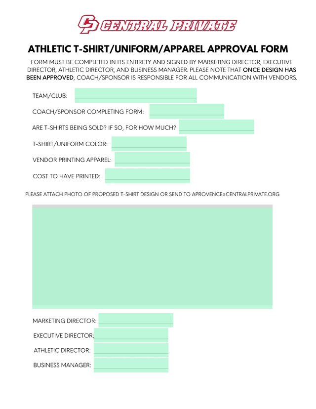 Athletic T ShirtUniformApparel Approval Form screenshot