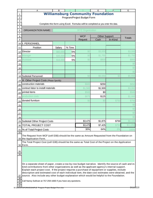 Budget Worksheet screenshot