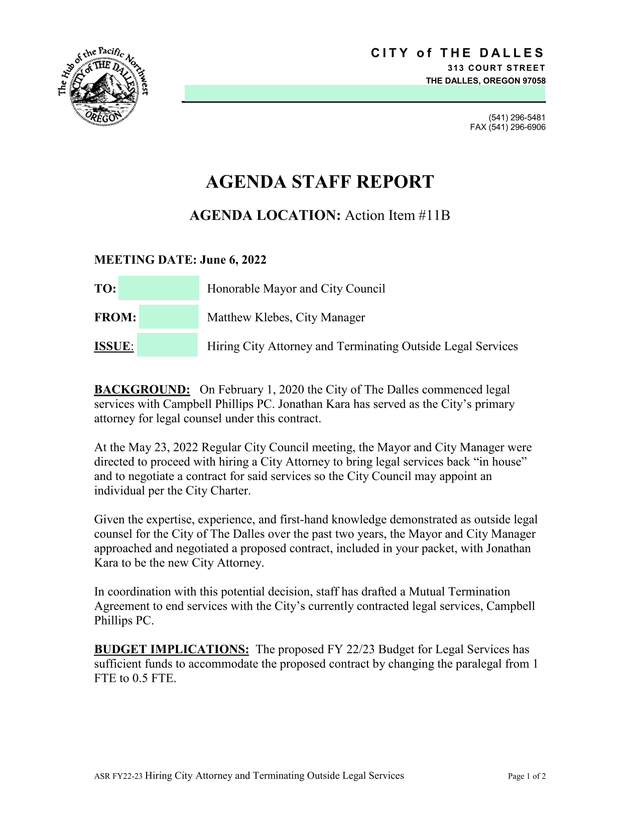 ASR FY22 23 Hiring City Attorney And Terminating Outside Legal Services screenshot