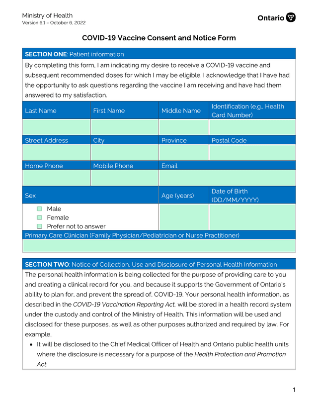 COVID 19 Vaccine Consent And Notice Form screenshot