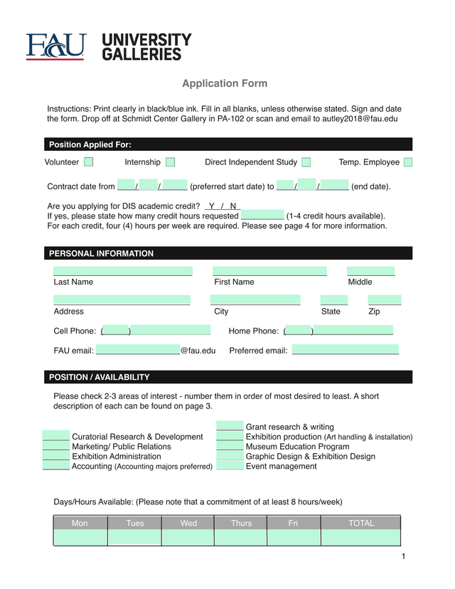 Application Form screenshot