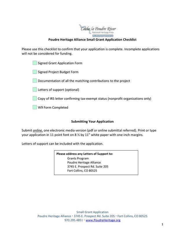 Small Grant Application screenshot