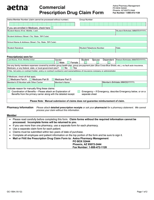 Commercial Prescription Drug Claim Form screenshot