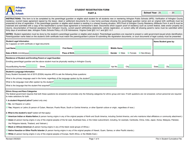 Student Registration Form screenshot