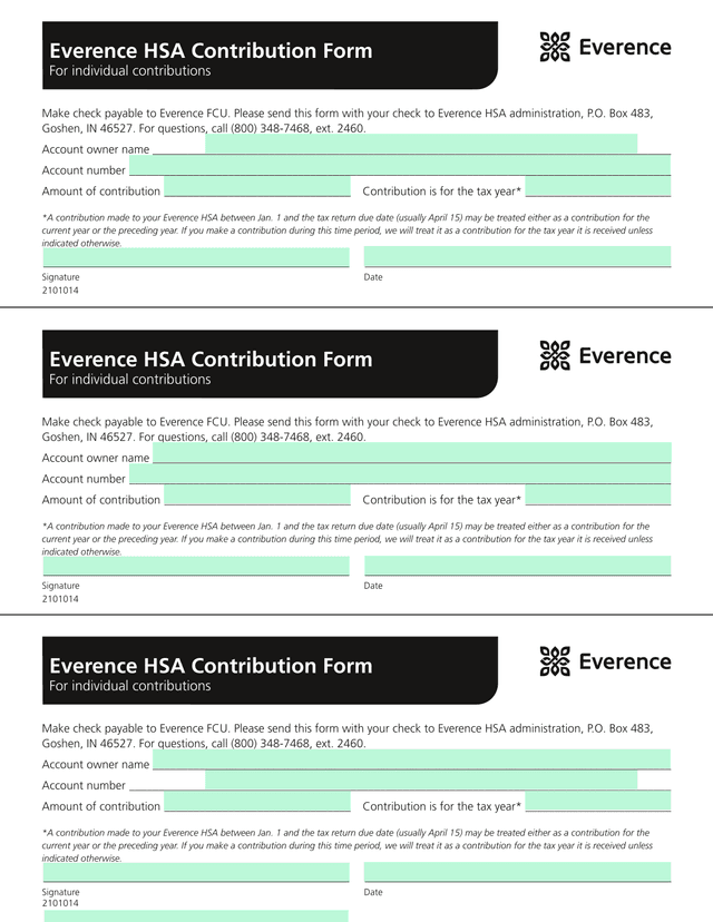 Everence HSA Contribution Form screenshot