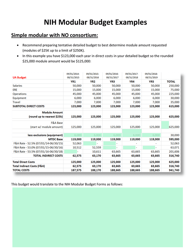 NIH Modular Budget Examples screenshot