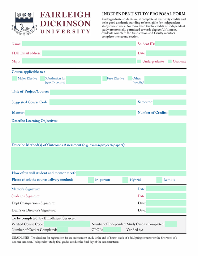 Independent Study Proposal Form screenshot