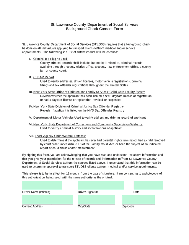 Background Check Consent Form screenshot