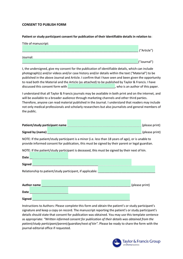 CONSENT TO PUBLISH FORM screenshot