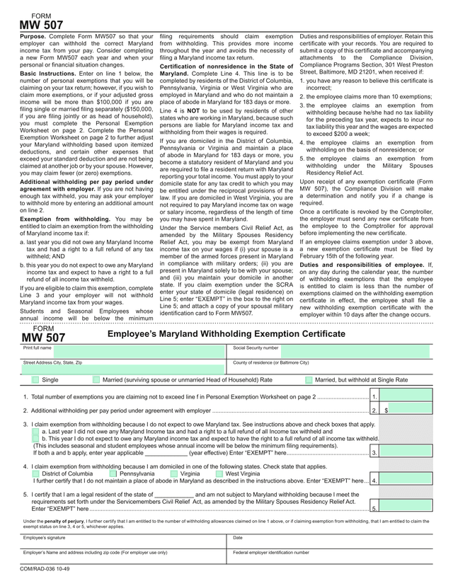 Form MW 507 screenshot