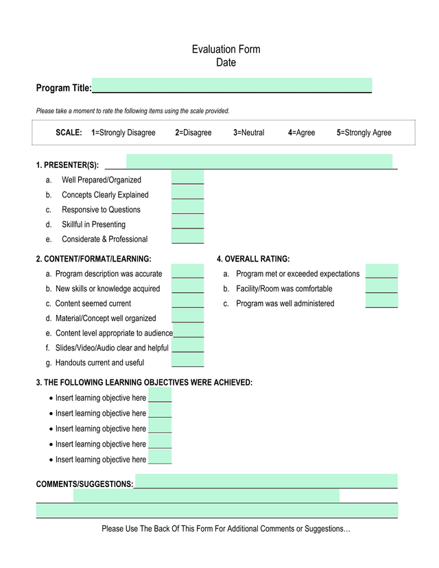 Evaluation Form screenshot