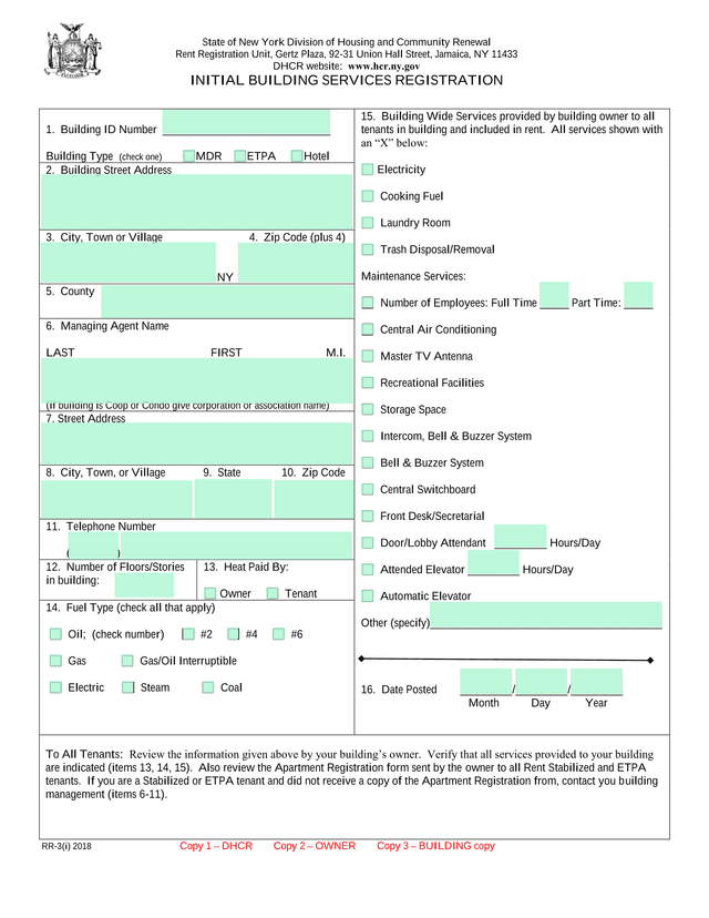 RR 3(I) Building Registration Form screenshot