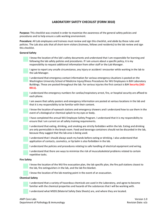 LABORATORY SAFETY CHECKLIST (FORM 3010) screenshot