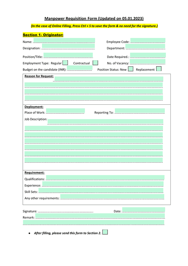 Manpower Requisition Form screenshot