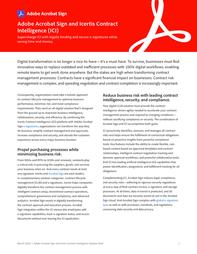 Adobe Acrobat Sign And Icertis Contract Intelligence Solution Brief screenshot
