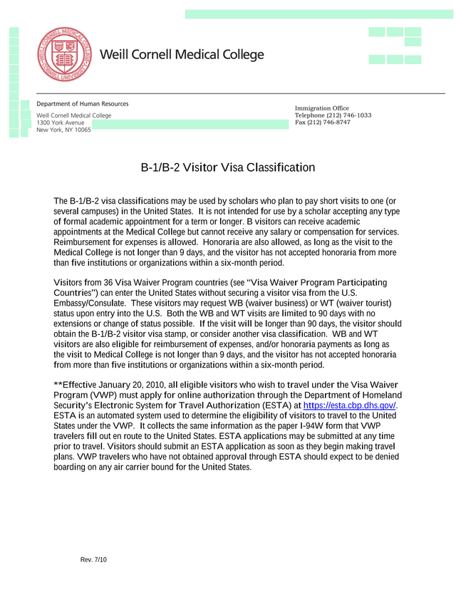 B 1B 2 Visitor Visa Classification screenshot
