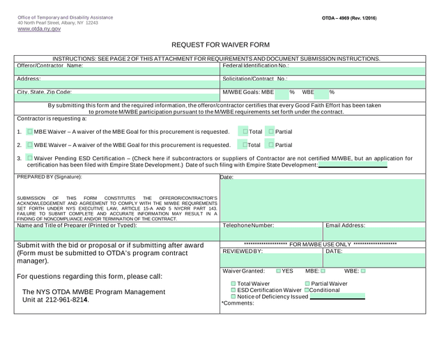 REQUEST FOR WAIVER FORM screenshot