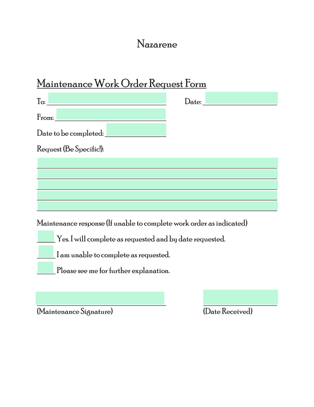 Maintenance Work Order Request Form screenshot
