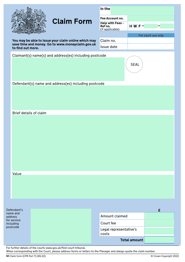 Claim Form screenshot