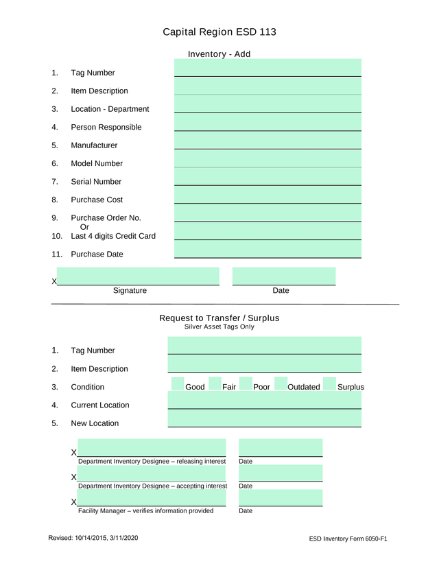 ESD Inventory Form 6050 F1 screenshot
