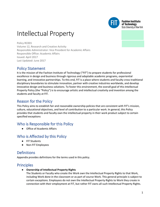 Intellectual Property Policy RC001 screenshot