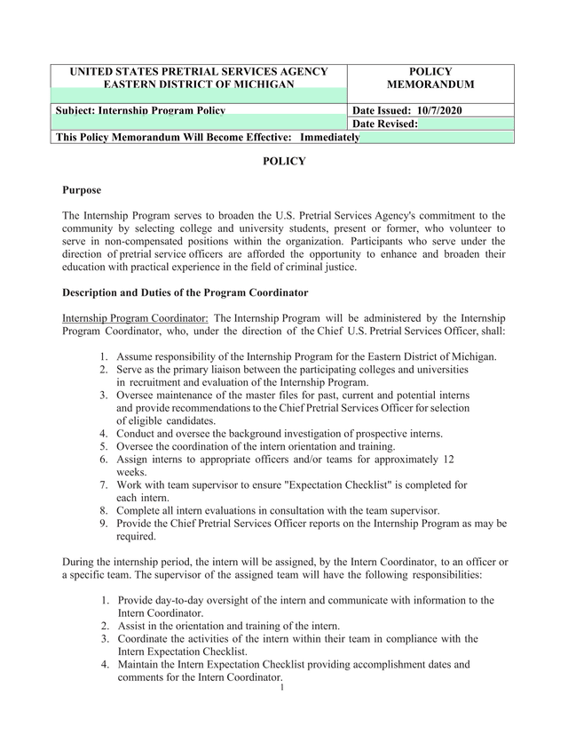 Internship Program Policy screenshot