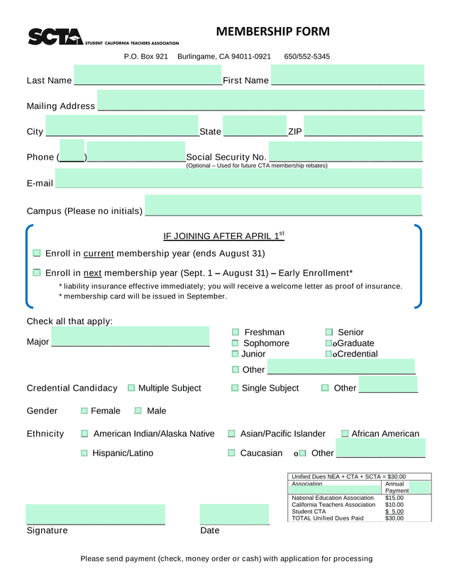 Membership Form screenshot