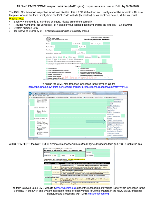 NWC EMSS Non Transport Vehicle Inspection Instructions screenshot