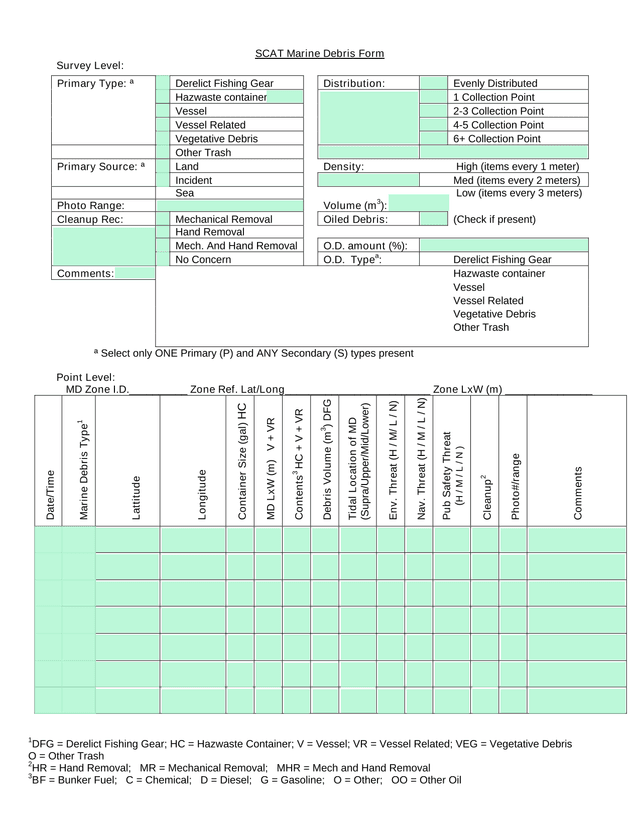 SCAT Marine Debris Form screenshot
