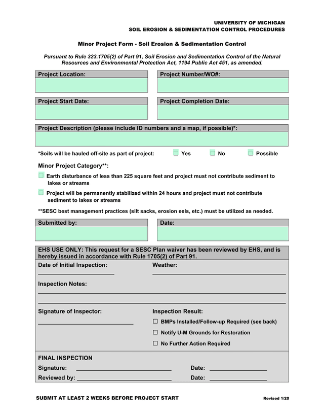 Minor Project Form   Soil Erosion  Sedimentation Control screenshot