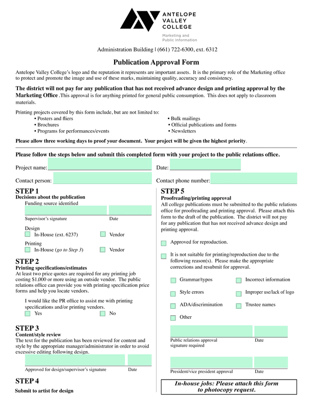 Publication Approval Form screenshot