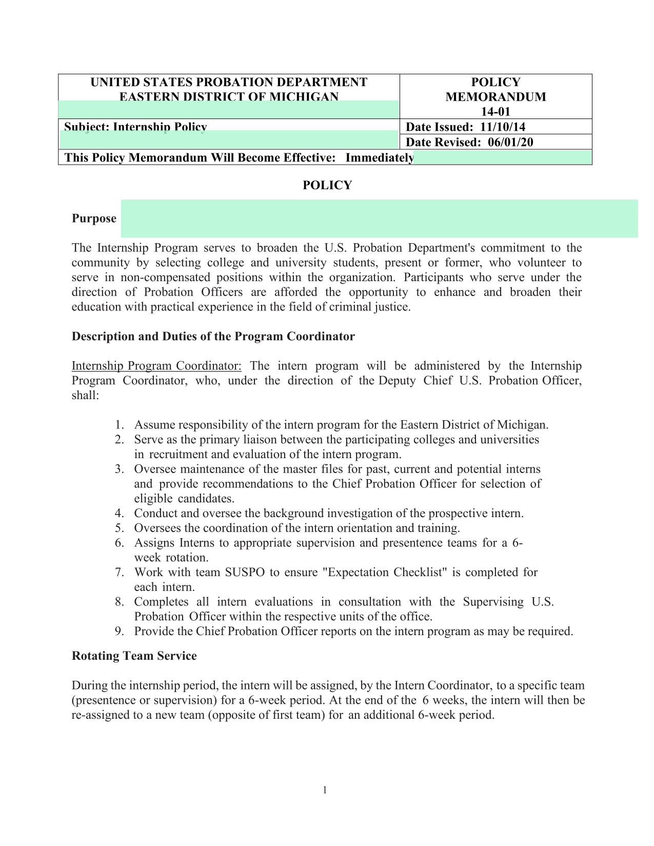 Internship Policy screenshot