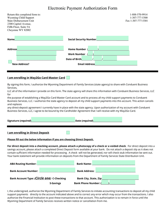Electronic Payment Authorization Form screenshot
