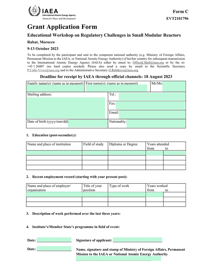 Form C EVT2101796 Grant Application Form screenshot