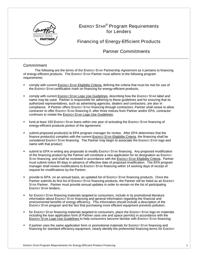 ENERGY STAR Program Requirements For Energy Efficient Product Financing screenshot