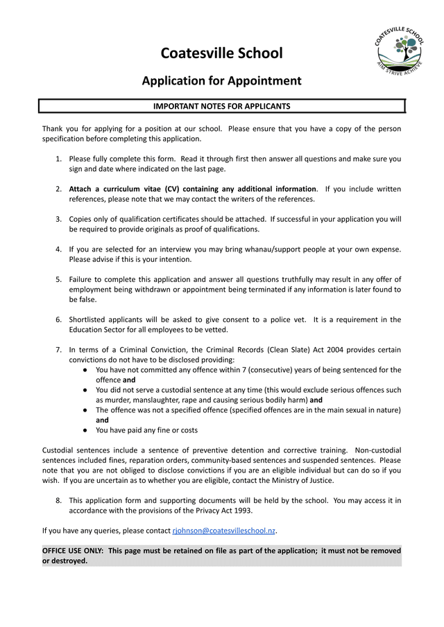 Application For Appointment screenshot