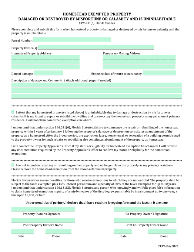 Homestead Exempted Property Damaged Or Destroyed screenshot