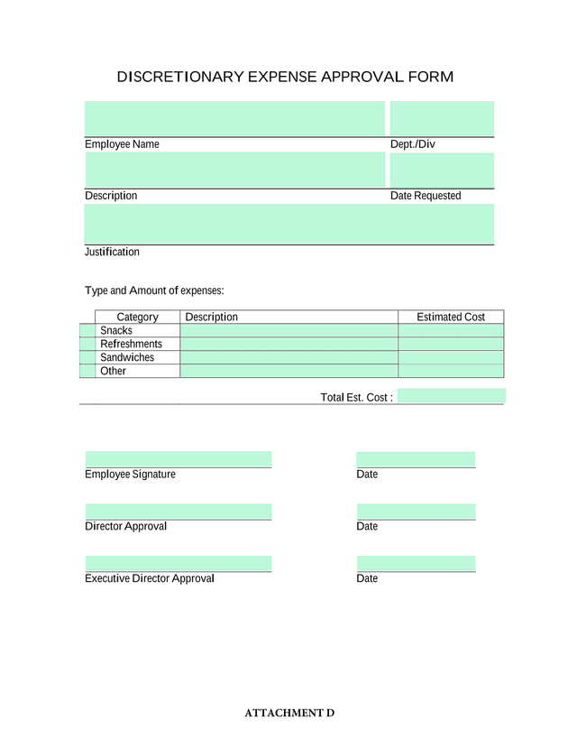 DISCRETIONARY EXPENSE APPROVAL FORM screenshot
