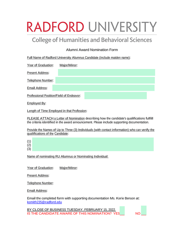 Alumni Award Nomination Form screenshot