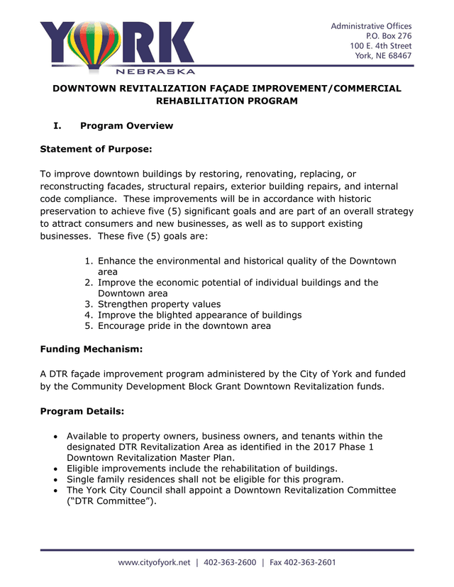 Downtown Revitalization Faade ImprovementCommercial Rehabilitation Program screenshot