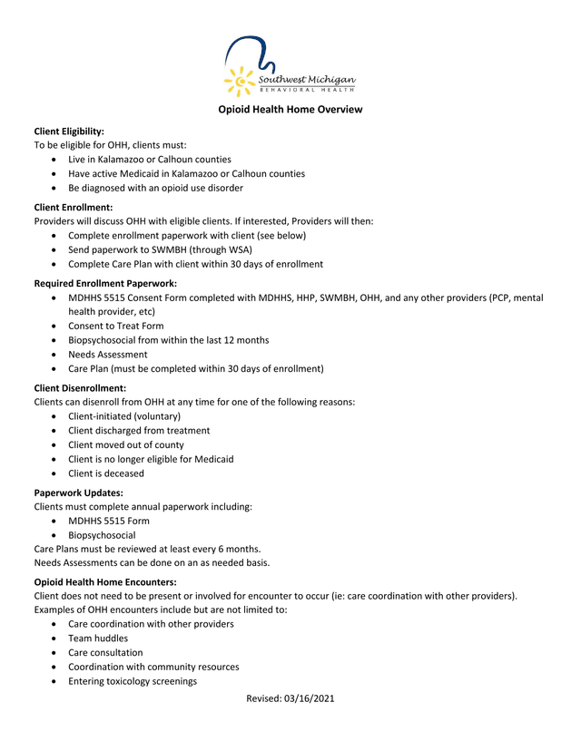 Opioid Health Home Overview screenshot