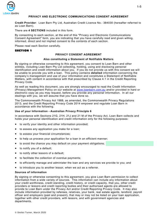 Privacy And Electronic Communications Consent Agreement screenshot